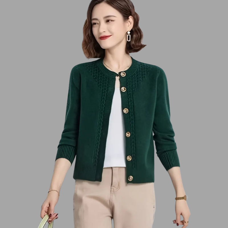 Elegant Buttoned Crew Neck Cardigan