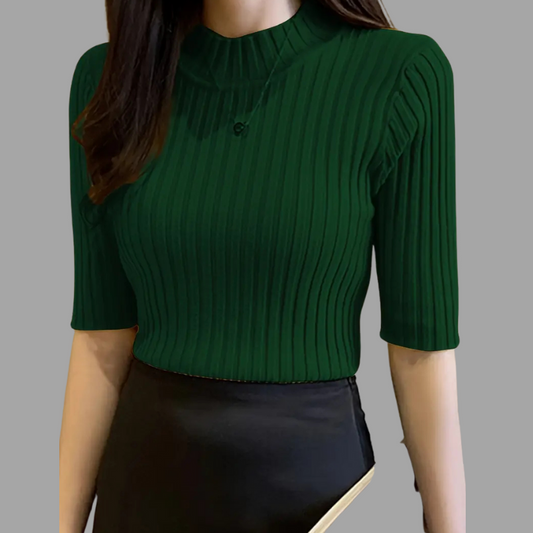 Elegant Rib-Knit Half Sleeve Top