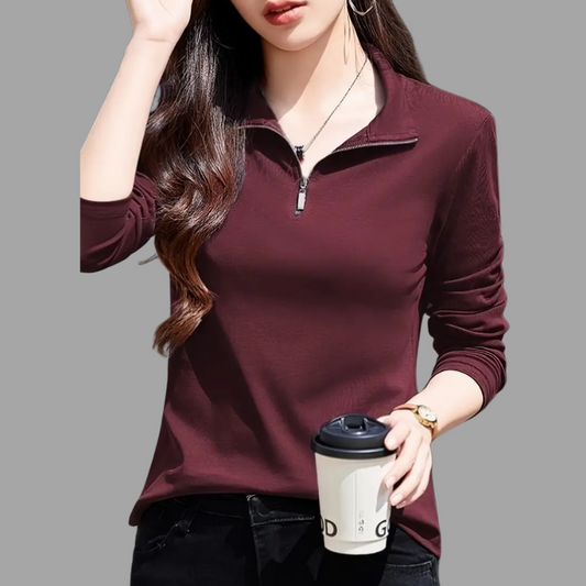 High Neck Zipper Long Sleeve T-Shirt