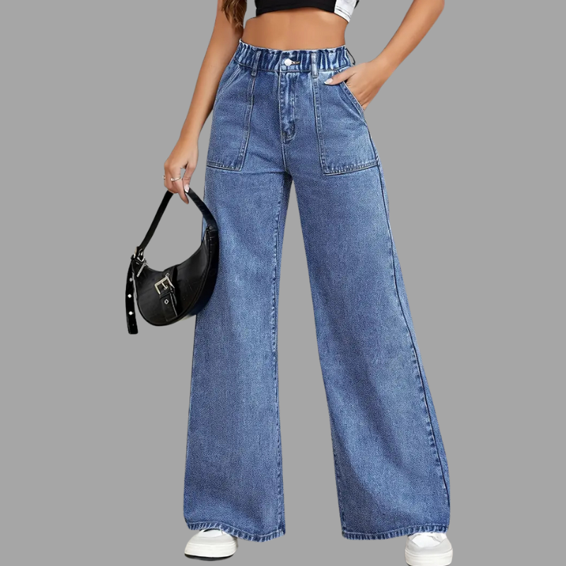 High-Waist Wide-Leg Denim Pants