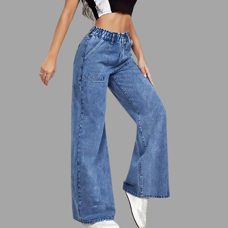 High-Waist Wide-Leg Denim Pants