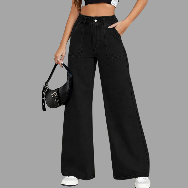 High-Waist Wide-Leg Denim Pants