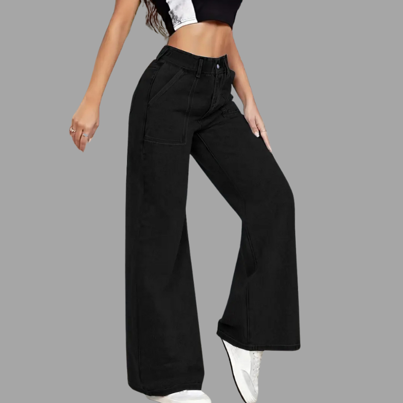 High-Waist Wide-Leg Denim Pants